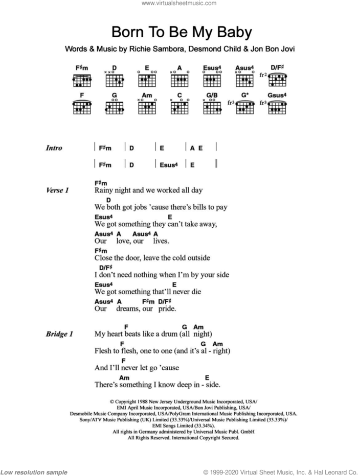 Born To Be My Baby sheet music for guitar (chords) by Bon Jovi, Desmond Child and Richie Sambora, intermediate skill level