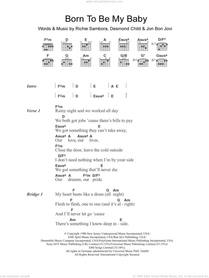 Born To Be My Baby sheet music for guitar (chords) by Bon Jovi, Desmond Child and Richie Sambora, intermediate skill level