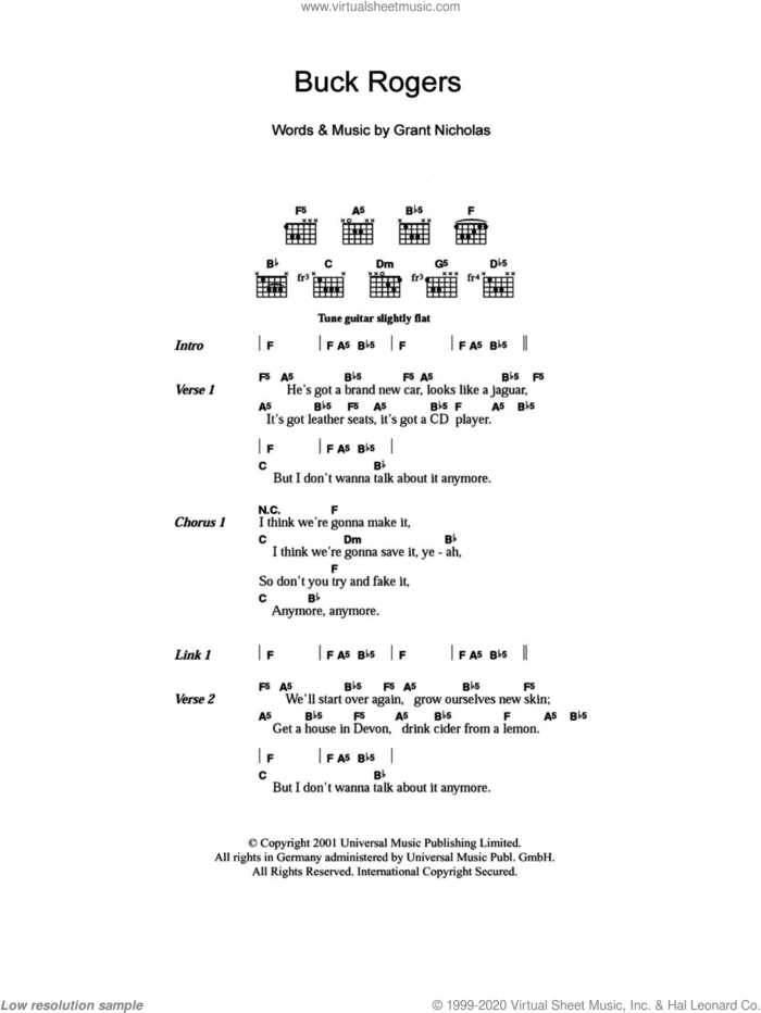 Buck Rogers sheet music for guitar (chords) by Feeder and Grant Nicholas, intermediate skill level