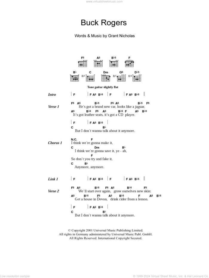 Buck Rogers sheet music for guitar (chords) by Feeder and Grant Nicholas, intermediate skill level