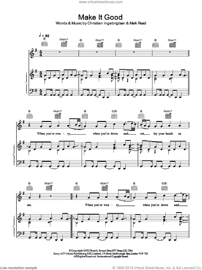 Make It Good sheet music for voice, piano or guitar by Christian Ingebrigtsen, A1 and Mark Read, intermediate skill level