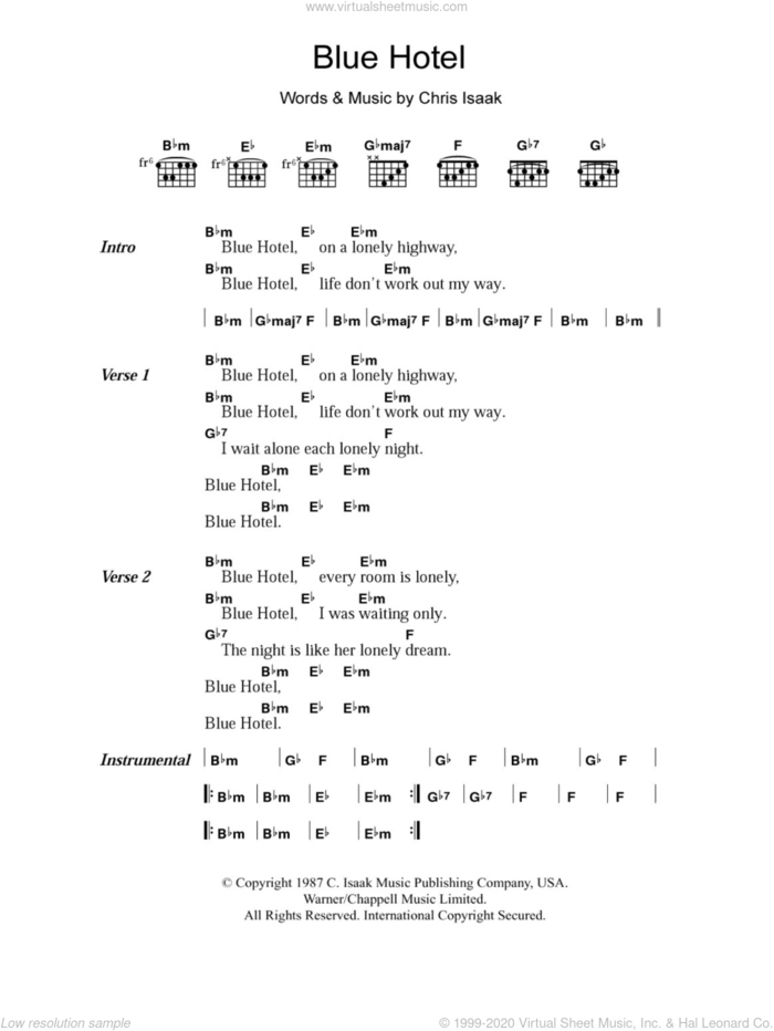 Blue Hotel sheet music for guitar (chords) by Chris Isaak, intermediate skill level