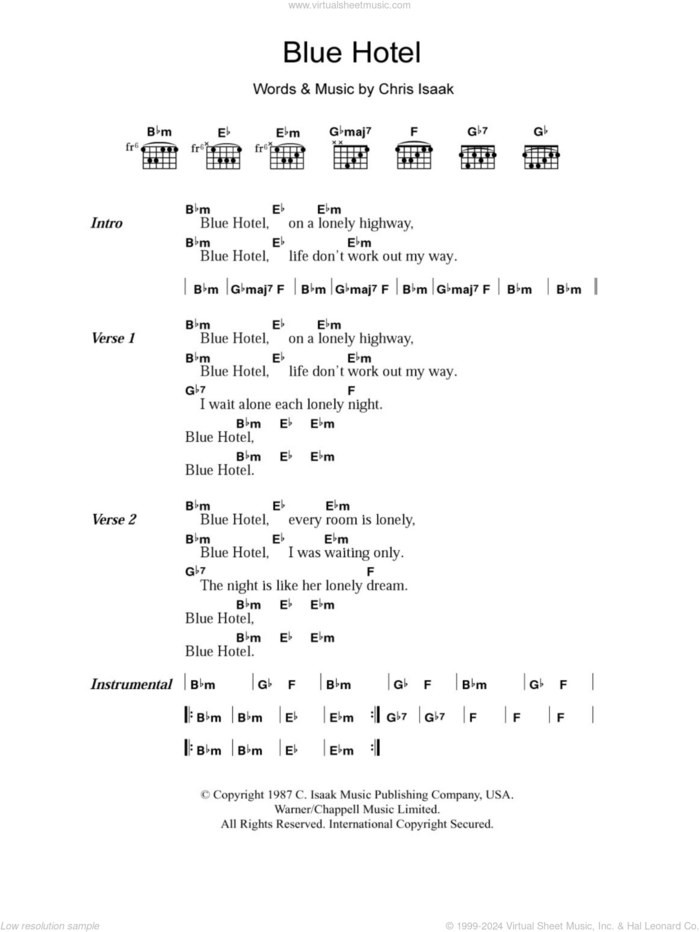 Blue Hotel sheet music for guitar (chords) by Chris Isaak, intermediate skill level