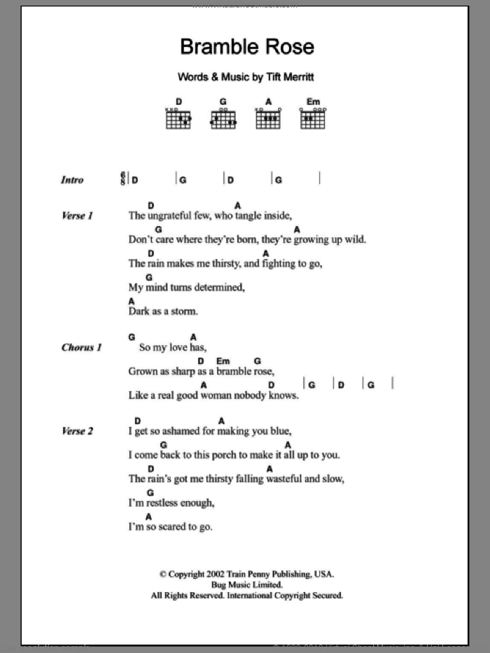 Bramble Rose sheet music for guitar (chords) by Tift Merritt, intermediate skill level