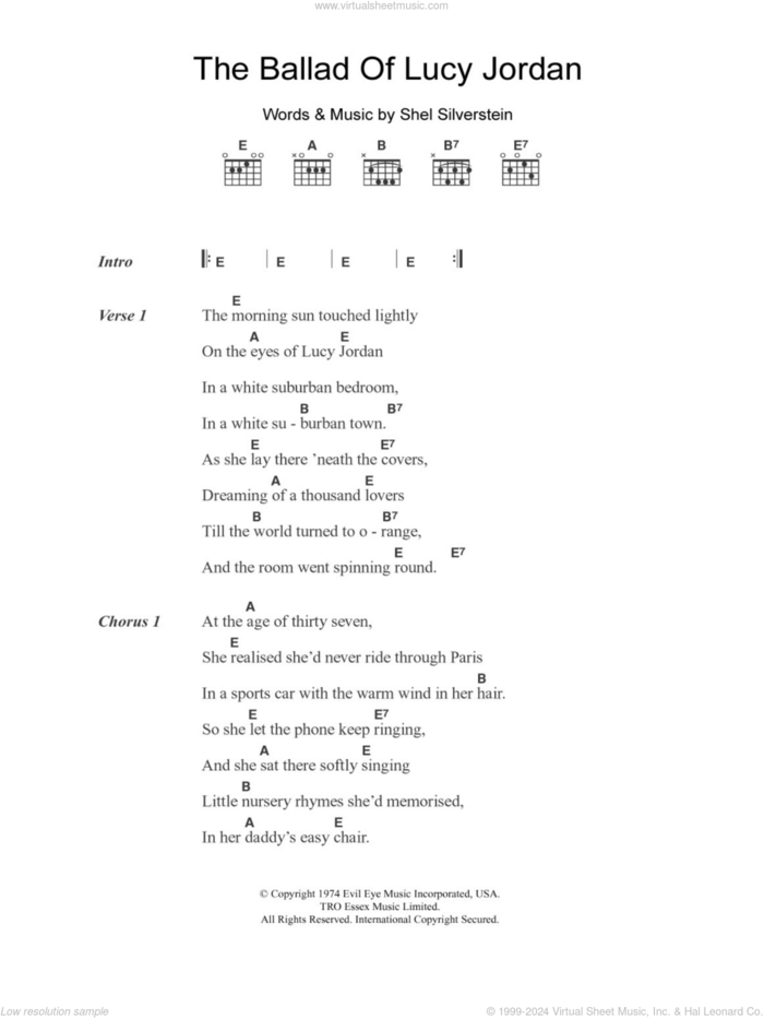 The Ballad Of Lucy Jordan sheet music for guitar (chords) by Marianne Faithfull and Shel Silverstein, intermediate skill level