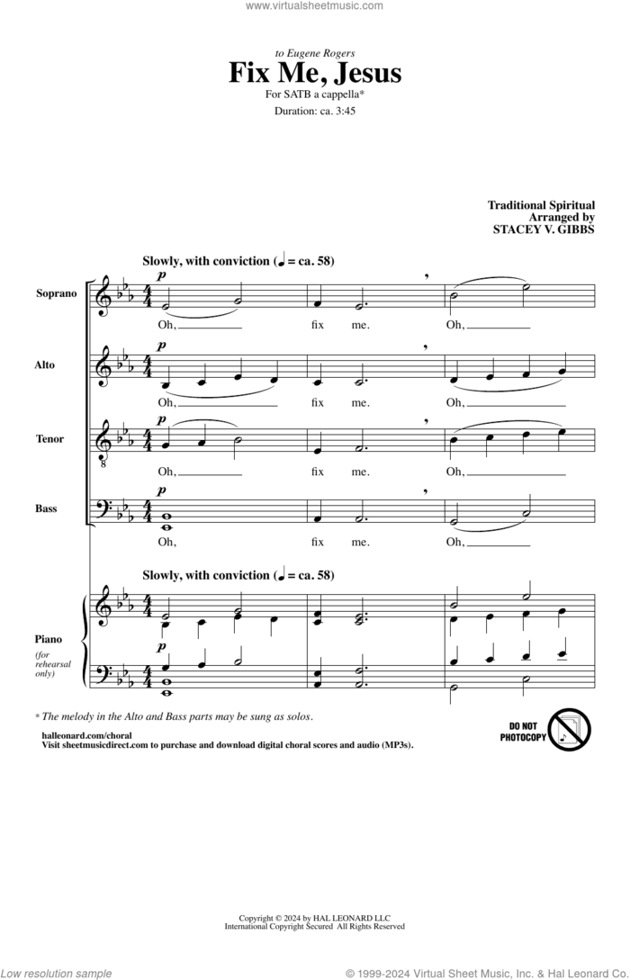 Fix Me, Jesus (arr. Stacey V. Gibbs) sheet music for choir (SATB: soprano, alto, tenor, bass) , Stacey V. Gibbs and Eugene Rogers, intermediate skill level