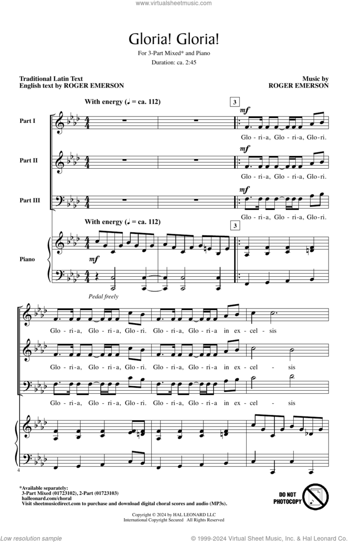 Gloria! Gloria! sheet music for choir (3-Part Mixed) by Roger Emerson and Miscellaneous, intermediate skill level