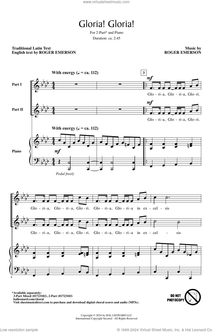 Gloria! Gloria! sheet music for choir (2-Part) by Roger Emerson and Miscellaneous, intermediate duet