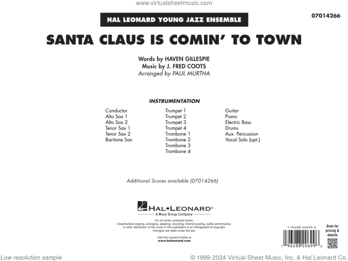 Santa Claus Is Comin' To Town (arr. Paul Murtha) (COMPLETE) sheet music for jazz band by Paul Murtha, Haven Gillespie, J. Fred Coots and The Jackson 5, intermediate skill level