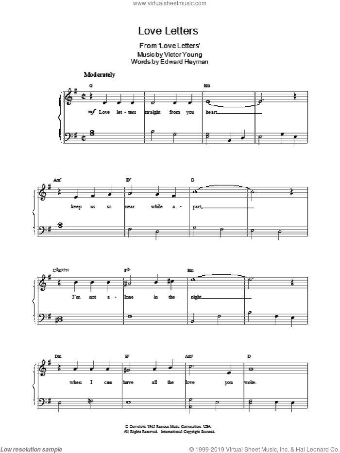 Love Letters sheet music for piano solo by Edward Heyman, Elvis Presley and Victor Young, easy skill level