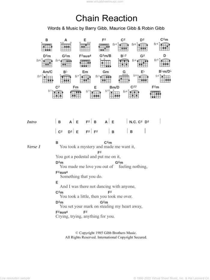 Chain Reaction sheet music for guitar (chords) by Diana Ross, Barry Gibb, Maurice Gibb and Robin Gibb, intermediate skill level