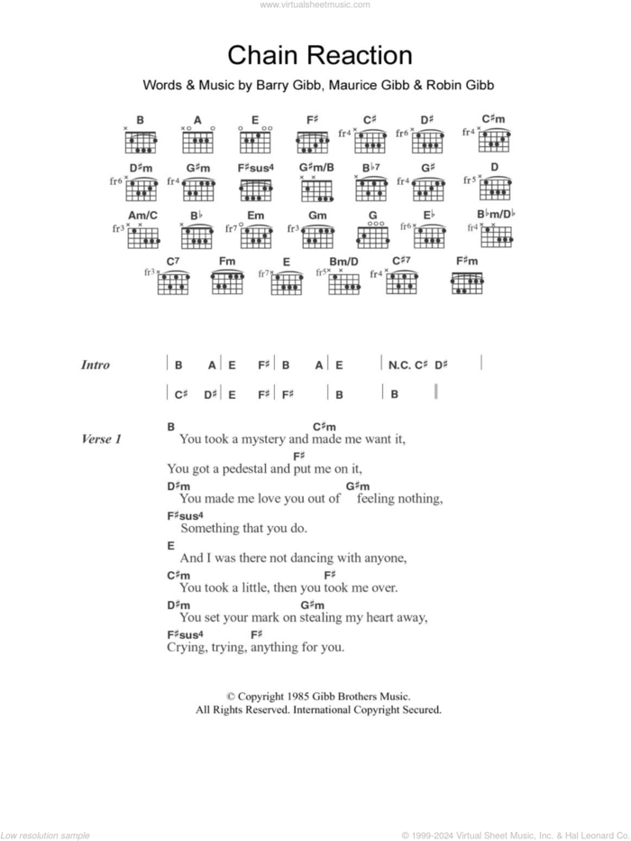 Chain Reaction sheet music for guitar (chords) by Diana Ross, Barry Gibb, Maurice Gibb and Robin Gibb, intermediate skill level