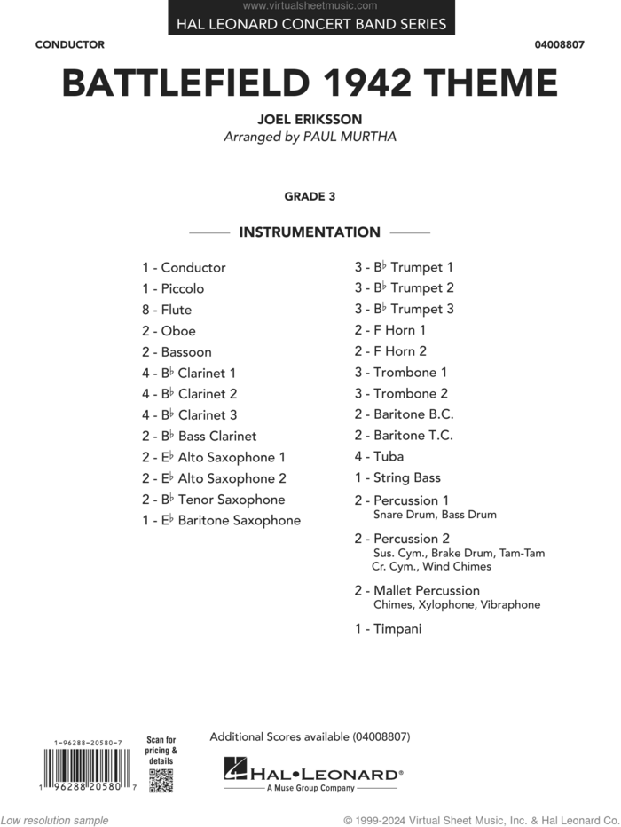 Battlefield 1942 Theme (arr. Paul Murtha) (COMPLETE) sheet music for concert band by Paul Murtha and Joel Eriksson, intermediate skill level