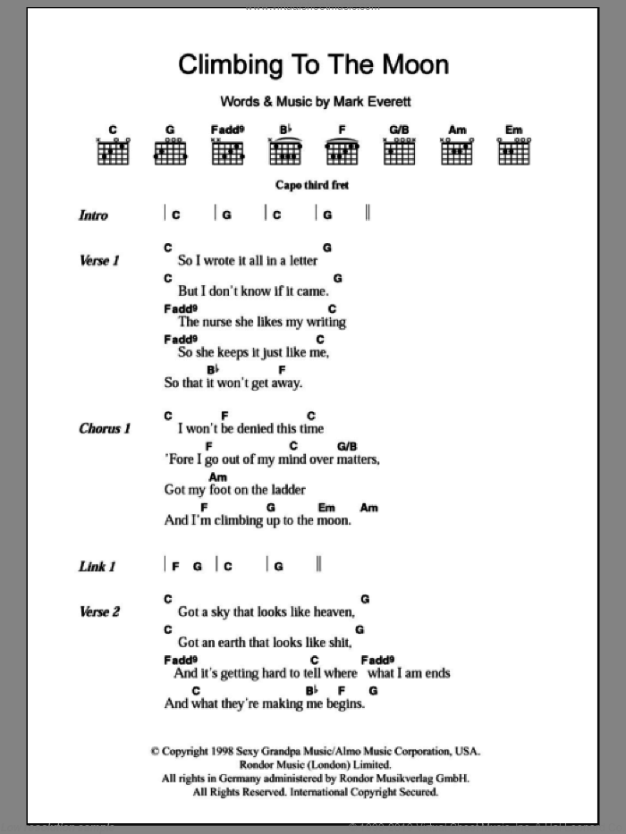 Climbing To The Moon sheet music for guitar (chords) by Eels and Mark Everett, intermediate skill level