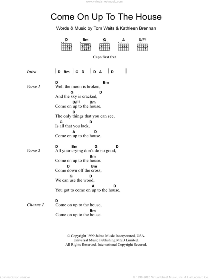 Come On Up To The House sheet music for guitar (chords) by Tom Waits and Kathleen Brennan, intermediate skill level