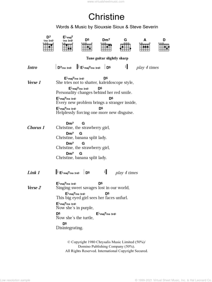 Christine sheet music for guitar (chords) by Siouxsie & The Banshees, Siouxsie Sioux and Steve Severin, intermediate skill level