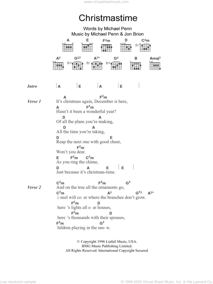 Christmastime sheet music for guitar (chords) by Aimee Mann, Jon Brion and Michael Penn, intermediate skill level