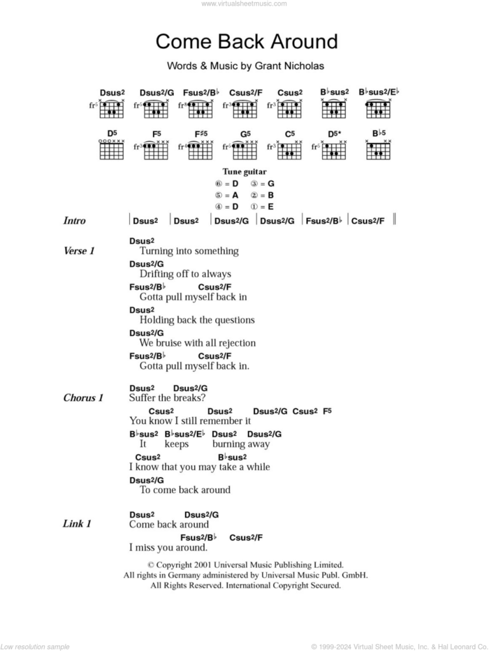 Come Back Around sheet music for guitar (chords) by Feeder and Grant Nicholas, intermediate skill level