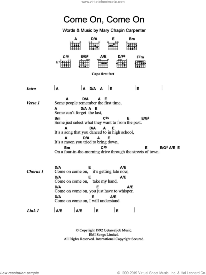 Come On Come On sheet music for guitar (chords) by Mary Chapin Carpenter, intermediate skill level