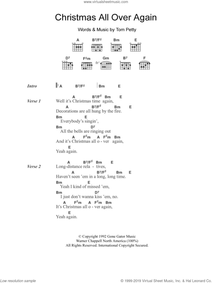 Christmas All Over Again sheet music for guitar (chords) by Tom Petty, intermediate skill level