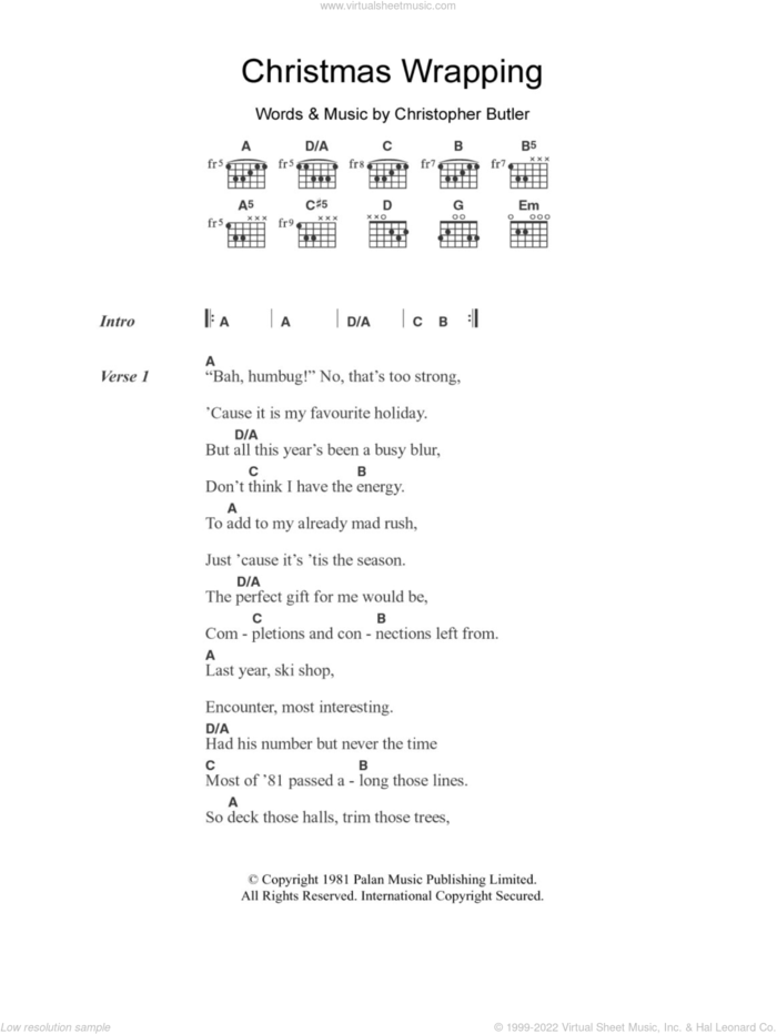 Christmas Wrapping sheet music for guitar (chords) by The Waitresses and Christopher Butler, intermediate skill level