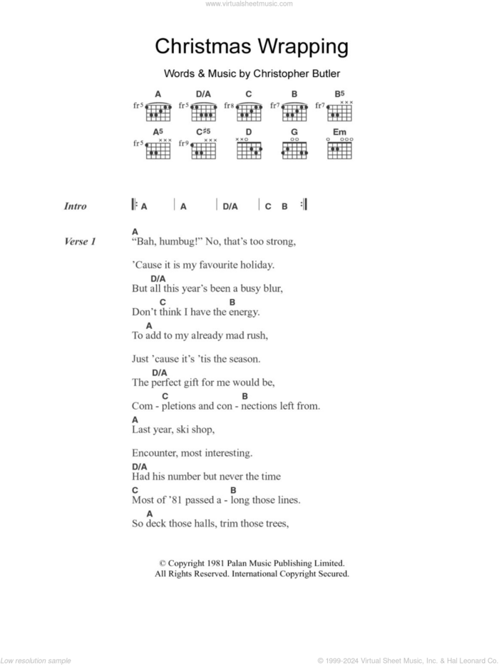 Christmas Wrapping sheet music for guitar (chords) by The Waitresses and Christopher Butler, intermediate skill level