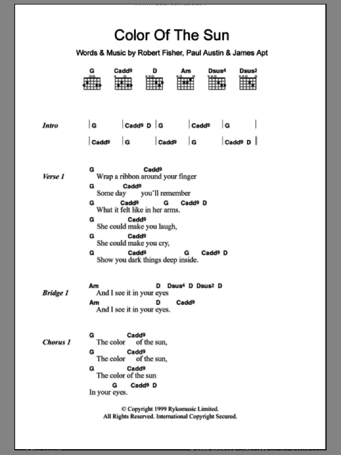 Color Of The Sun sheet music for guitar (chords) by Willard Grant Conspiracy, James Apt, Paul Austin and Rob Fisher, intermediate skill level