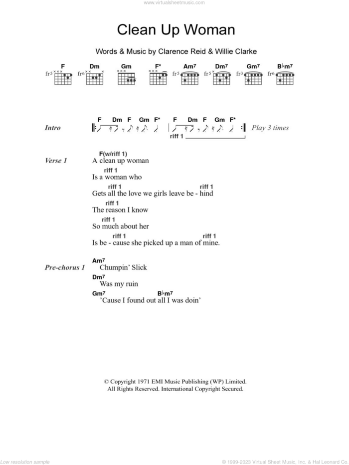 Clean Up Woman sheet music for guitar (chords) by Betty Wright, Clarence Reid and Willie Clarke, intermediate skill level