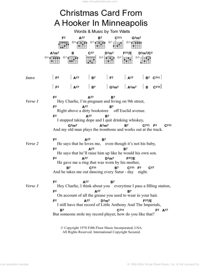 Christmas Card From A Hooker In Minneapolis sheet music for guitar (chords) by Tom Waits, intermediate skill level