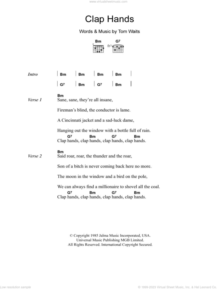 Clap Hands sheet music for guitar (chords) by Tom Waits, intermediate skill level