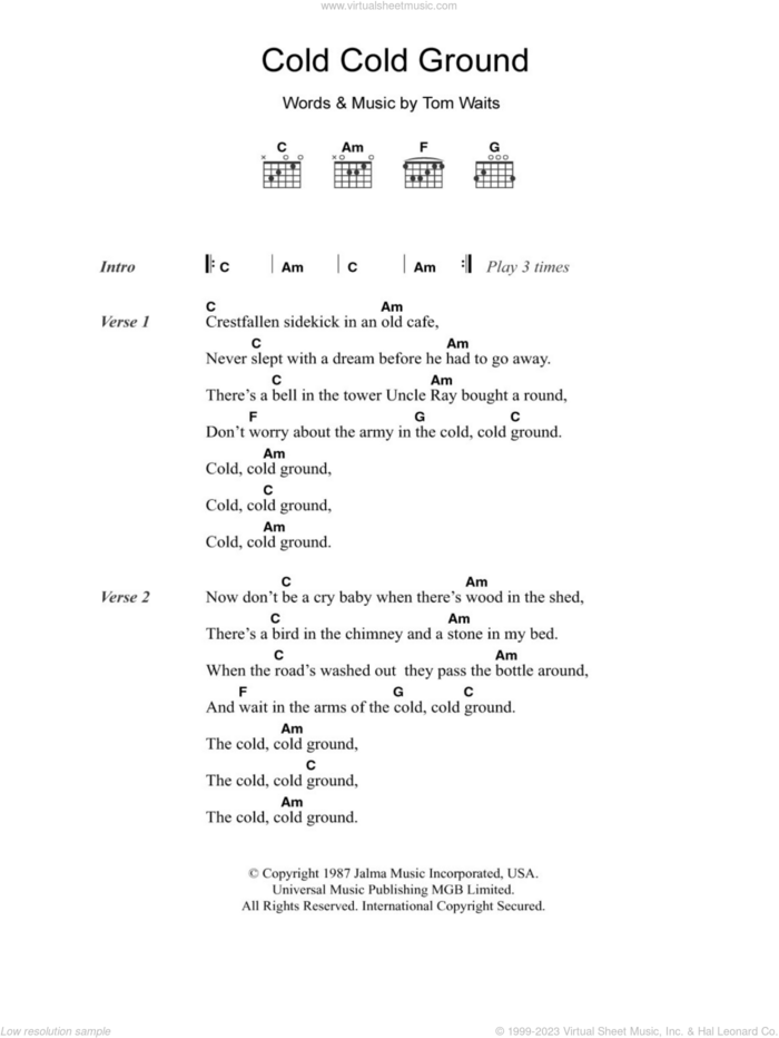 Cold Cold Ground sheet music for guitar (chords) by Tom Waits, intermediate skill level