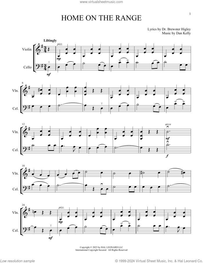 Home On The Range sheet music for instrumental duet (duets) by Roy Rogers, Michelle Hynson, Dan Kelly and Dr. Brewster Higley, intermediate skill level