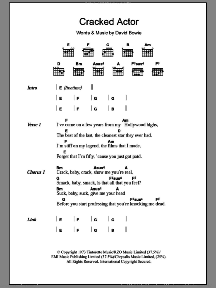 Cracked Actor sheet music for guitar (chords) by David Bowie, intermediate skill level