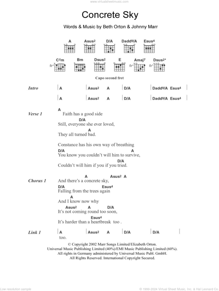 Concrete Sky sheet music for guitar (chords) by Beth Orton and Johnny Marr, intermediate skill level