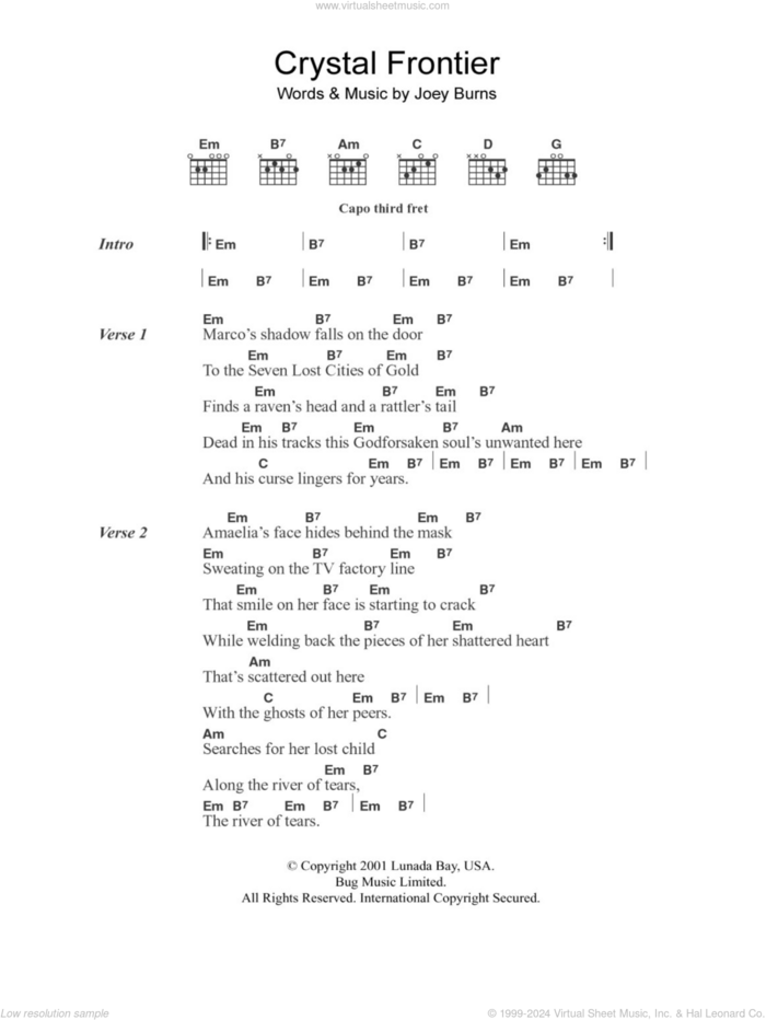 Crystal Frontier sheet music for guitar (chords) by Calexico and Joey Burns, intermediate skill level