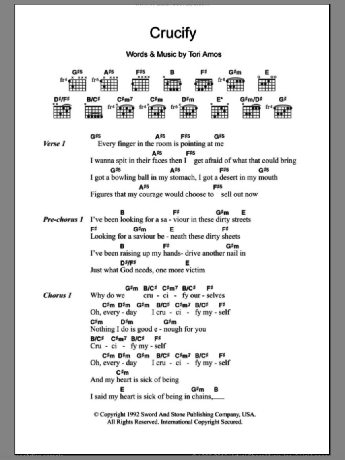 Crucify sheet music for guitar (chords) by Tori Amos, intermediate skill level