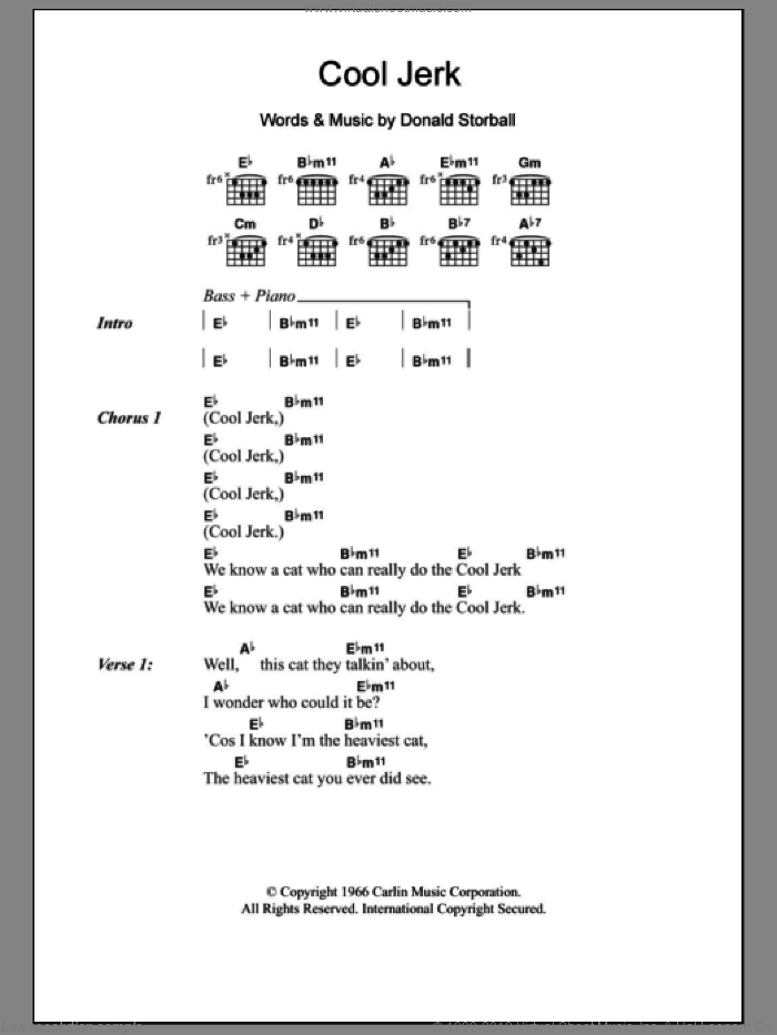 Cool Jerk sheet music for guitar (chords) by The Capitols and Donald Storball, intermediate skill level