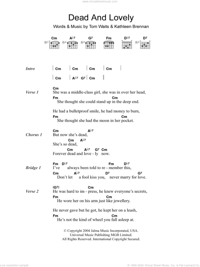 Dead And Lovely sheet music for guitar (chords) by Tom Waits and Kathleen Brennan, intermediate skill level