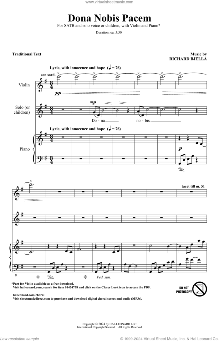 Dona Nobis Pacem sheet music for choir (SATB: soprano, alto, tenor, bass) by Richard Bjella and Miscellaneous, intermediate skill level