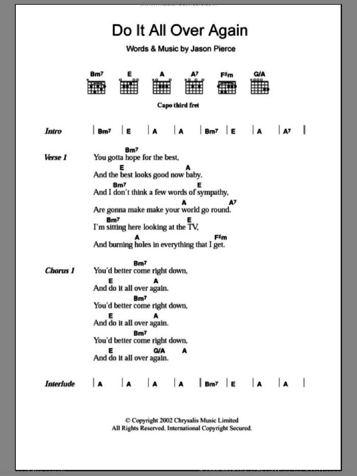 Do It All Over Again sheet music for guitar (chords) by Spiritualized and Jason Pierce, intermediate skill level