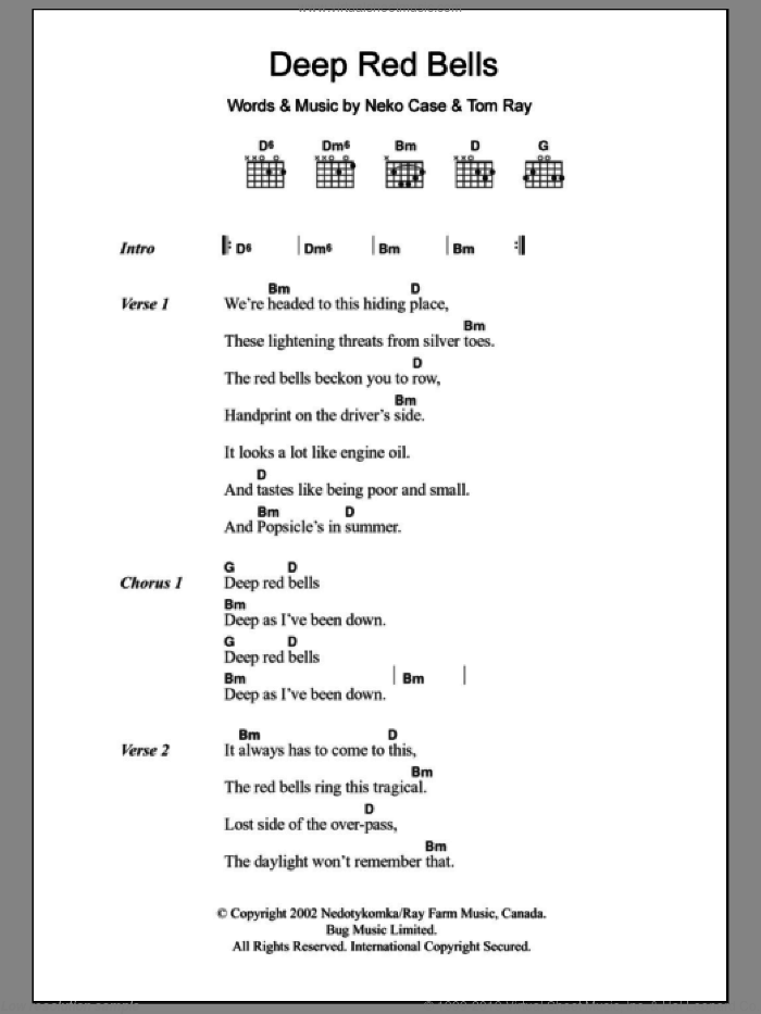 Deep Red Bells sheet music for guitar (chords) by Neko Case and Tom Ray, intermediate skill level