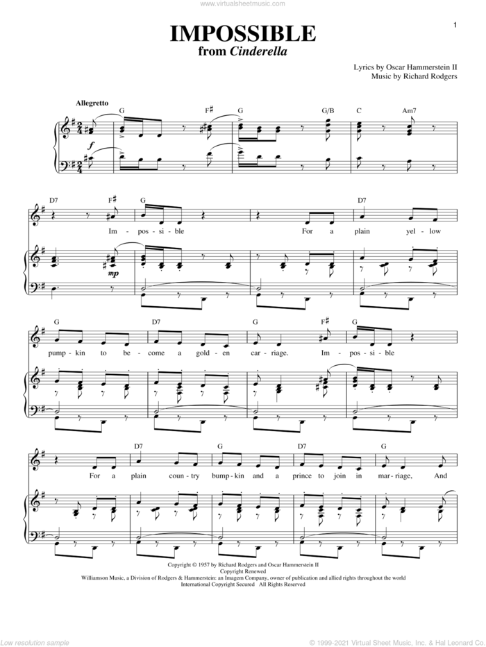 Impossible sheet music for voice and piano by Rodgers & Hammerstein, Cinderella (Musical), Oscar II Hammerstein and Richard Rodgers, intermediate skill level