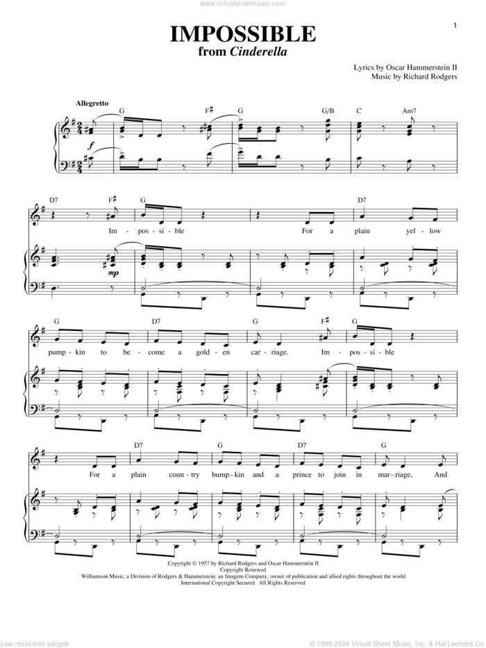 Impossible sheet music for voice and piano by Rodgers & Hammerstein, Cinderella (Musical), Oscar II Hammerstein and Richard Rodgers, intermediate skill level