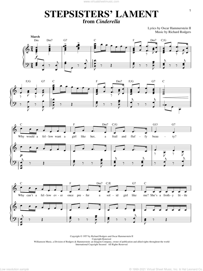 Stepsisters' Lament sheet music for voice and piano by Rodgers & Hammerstein, Cinderella (Musical), Oscar II Hammerstein and Richard Rodgers, intermediate skill level