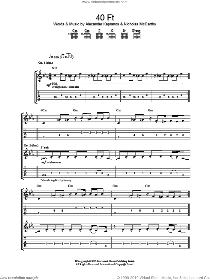 40 Ft sheet music for guitar (tablature) by Alexander Kapranos, Franz Ferdinand and Nicholas McCarthy, intermediate skill level