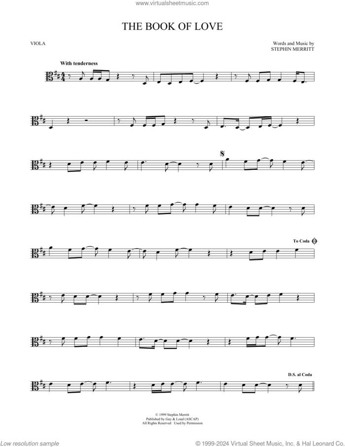 The Book Of Love sheet music for viola solo by The Magnetic Fields, Peter Gabriel and Stephin Merritt, intermediate skill level