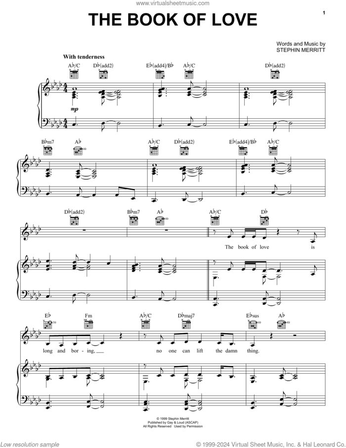 The Book Of Love sheet music for voice, piano or guitar by The Magnetic Fields, Peter Gabriel and Stephin Merritt, intermediate skill level