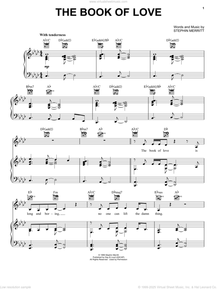 The Book Of Love sheet music for voice, piano or guitar by The Magnetic Fields, Peter Gabriel and Stephin Merritt, intermediate skill level