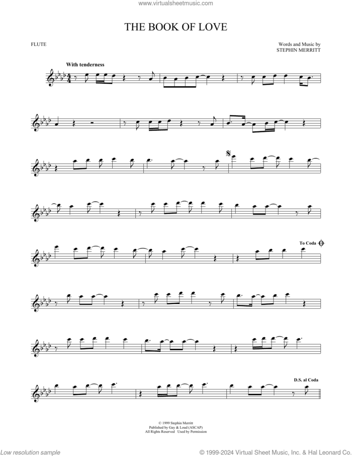 The Book Of Love sheet music for flute solo by The Magnetic Fields, Peter Gabriel and Stephin Merritt, intermediate skill level