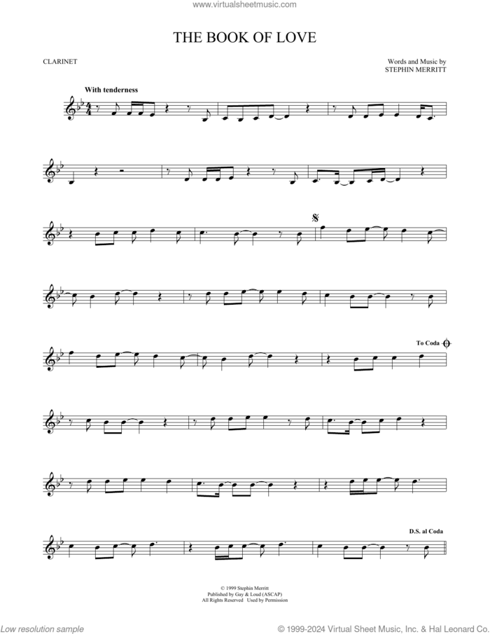 The Book Of Love sheet music for clarinet solo by The Magnetic Fields, Peter Gabriel and Stephin Merritt, intermediate skill level